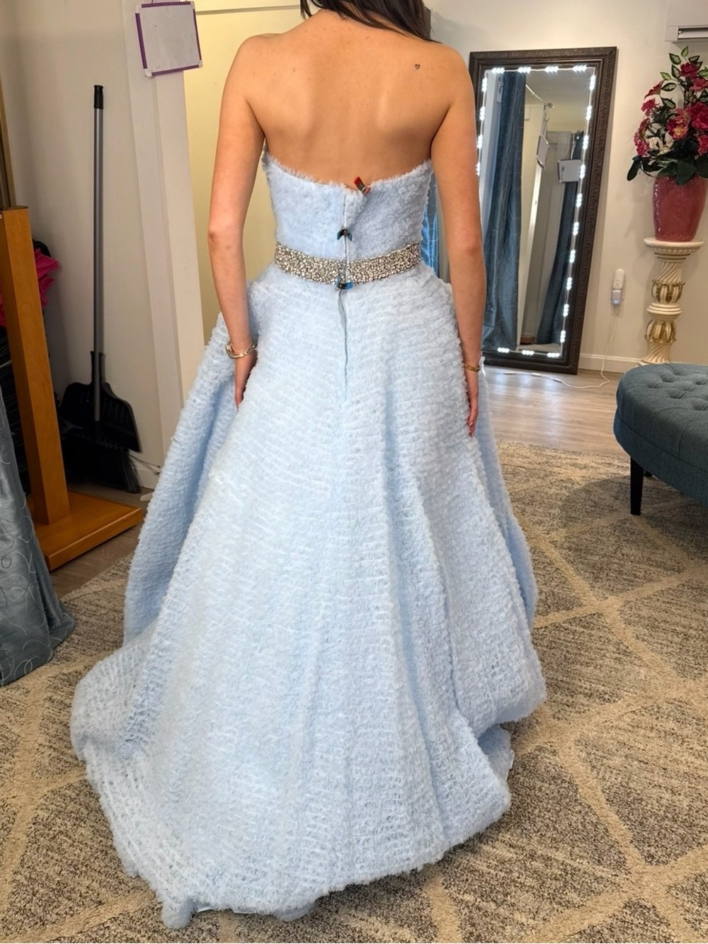 Strapless Light Blue Ball Gown with Beaded Waist - Picture 6 of 6